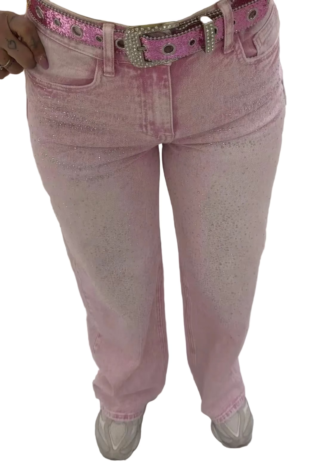 Jeans scintilla con cintura