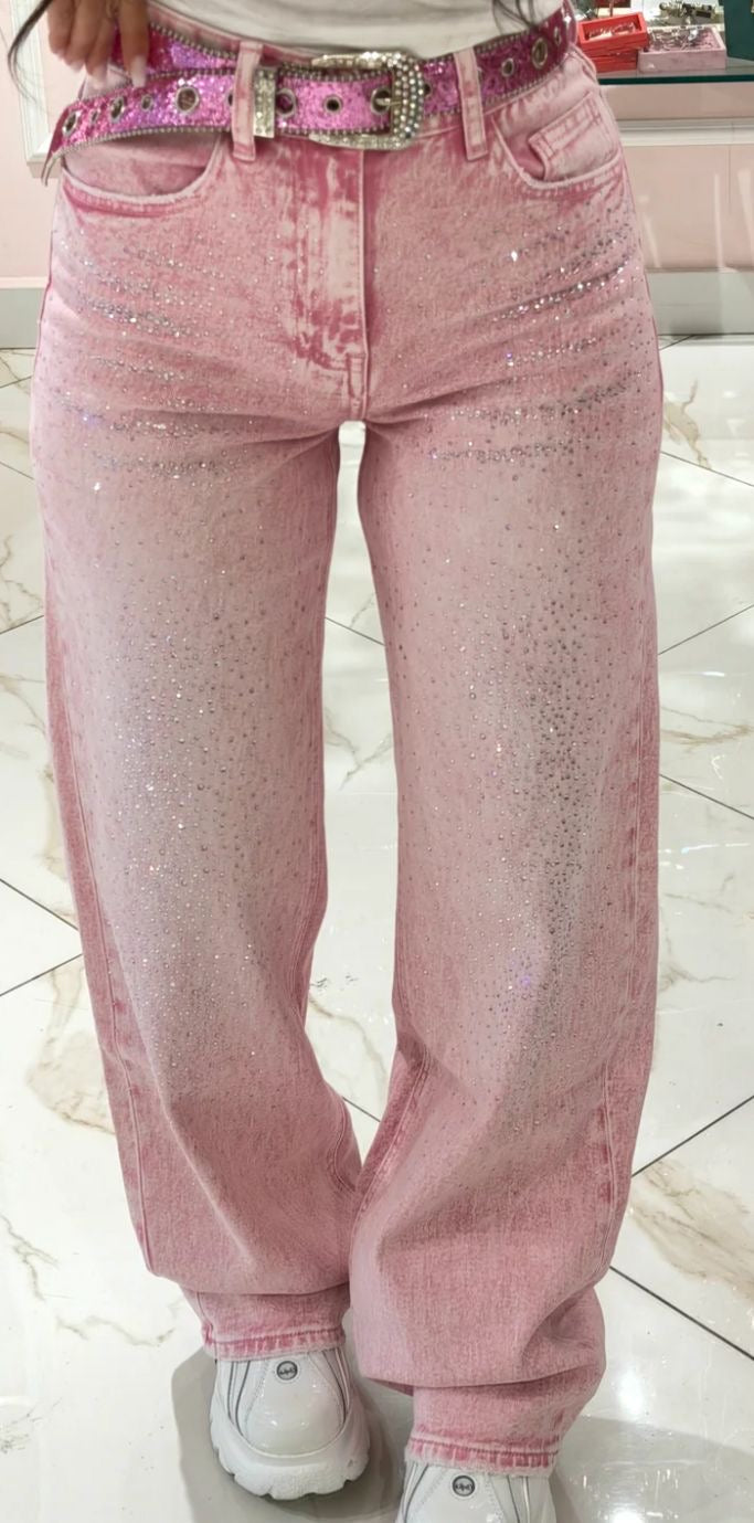 Jeans scintillanti con cintura